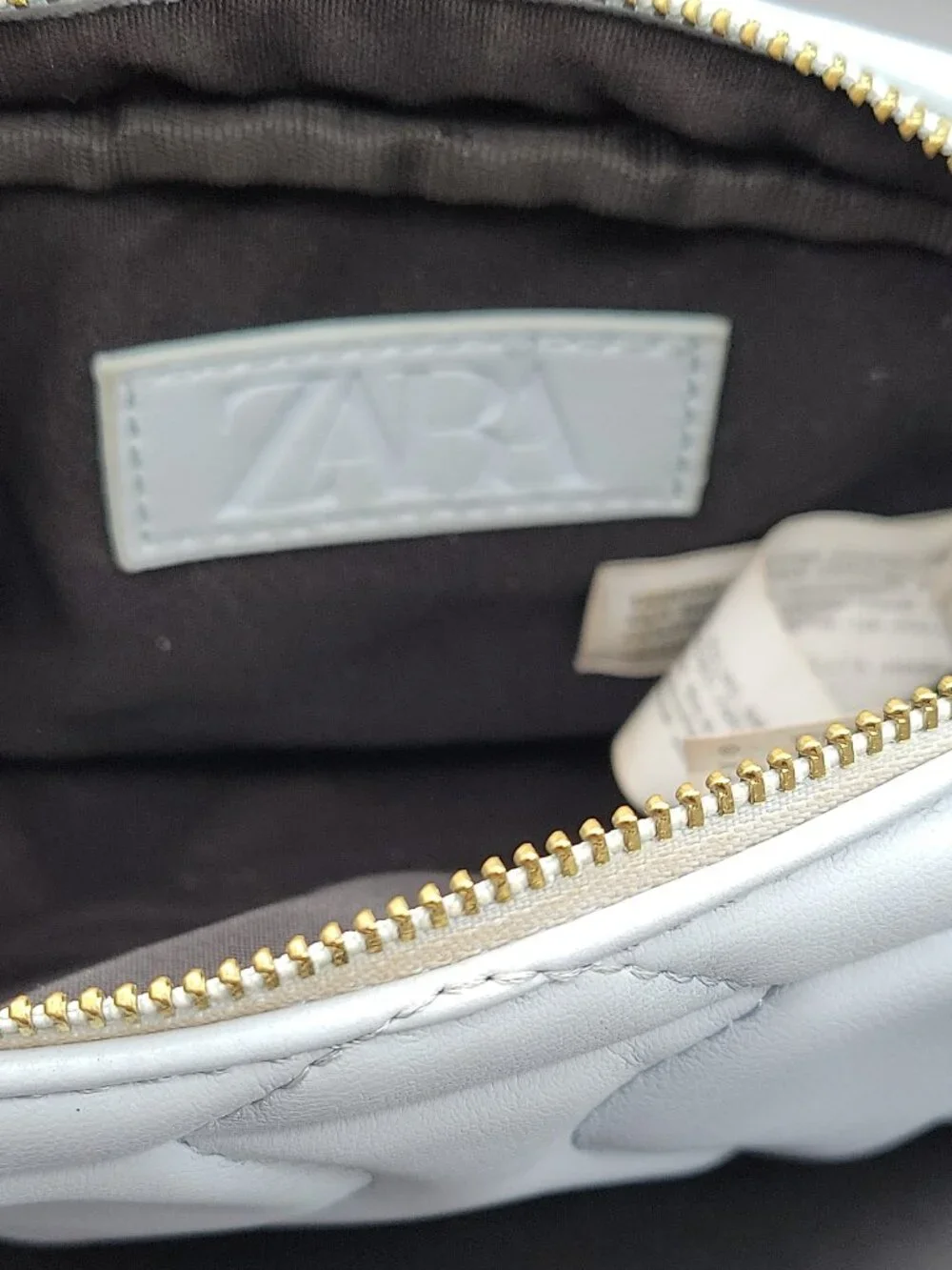 ZARA Light Blue Quilted Zip Makeup Bag / Pouch Zipper Closure No Strap.